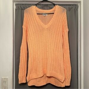 Lucky Brand Apricot V-Neck Chunky Knit Lightweight Sweater High Low Hem Size M
